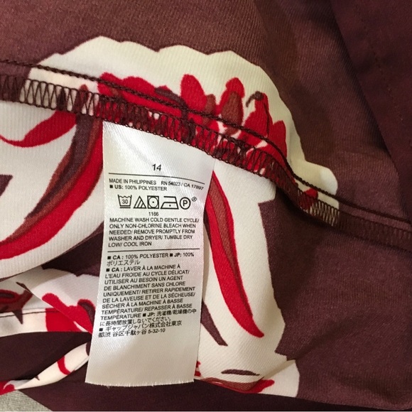 New Banana Republic Satin Ruched Midi Skirt Floral Red Burgundy Womens - Picture 6 of 7